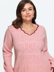 Scallop V Neck Cut Out Pullover