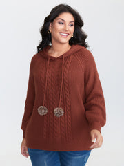Cableknit Raglan Sleeve Hooded Pullover