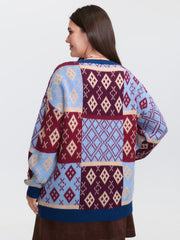 Retro Pattern Jacquard Color Block Pullover