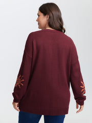 Sun Motif Round Neck Pullover