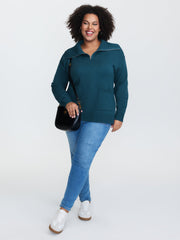 Stretchy Half-Zipper Pockets Collared Pullover