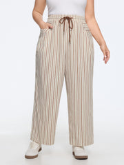 Vertical Stripe Drawstring Elastic Waist Pocket Pants