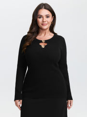 Metallic Floral Detail Cut-Out Pullover