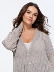 Heather Vertical Openwork Lightweight Long Cardigan