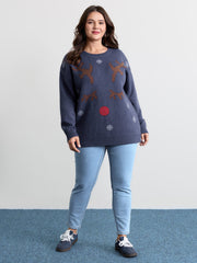 Reindeer Snowy Round Neck Pullover