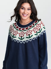 Fair-Isle Floral Pattern Pullover