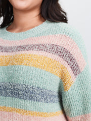 Textured Colorful Stripe Drop Shoulder Pullover