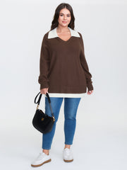 Color Contrast Collar Ribbed Hem Pullover