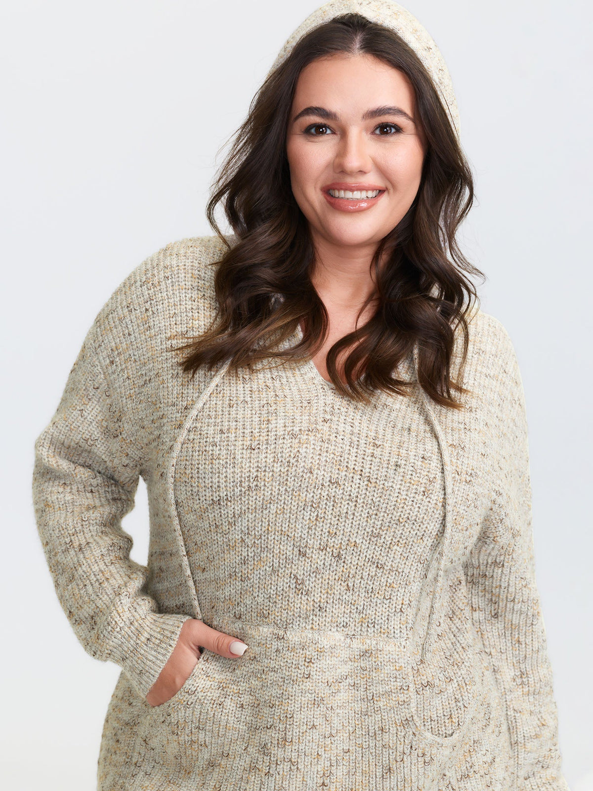 Heather Hooded Pocket Ribbed Hem Pullover