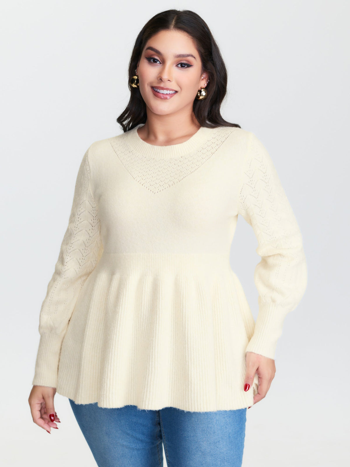 Cut-Out Sleeve Ribbed Hem Pullover