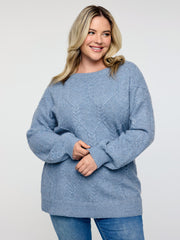Supersoft Textured Backless Ribbed Hem Pullover