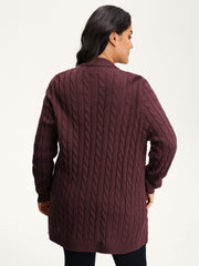 Twist Textured Notched Lapels Knit Cardigan