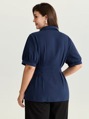 Cinched-Waist Pleated Collar Blouse
