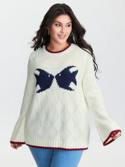 Romantic Fish Pattern Jacquard Textured Pullover