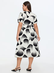 Geometric Print Side-Tie Pockets Midi Dress