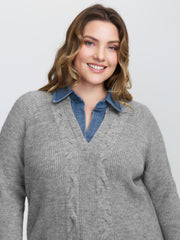 Supersoft Color Contrast Collar Textured Pullover