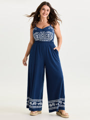 Stretchy Paisley Print Pockets Pants