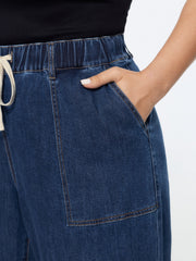 Stretchy Pull-On Wide-Leg Jeans