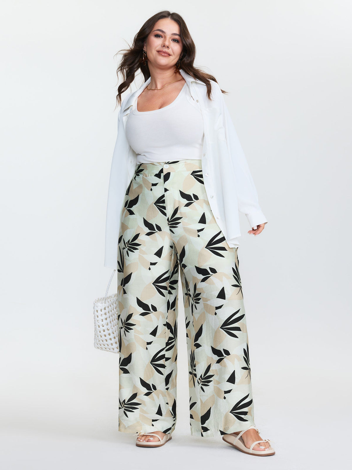 Floral Print Button Straight-Leg Pants