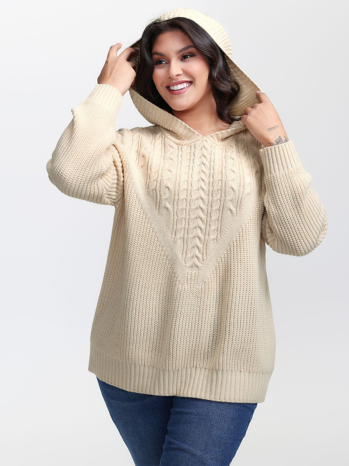 Textured Ribbed Hem Hooded Pullover