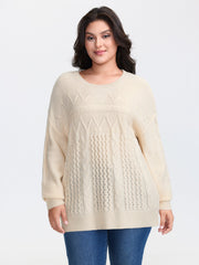 Textured Contrast Drop Shoulder Pullover