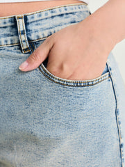Stretchy Light Washed Straight-Leg Denim Shorts