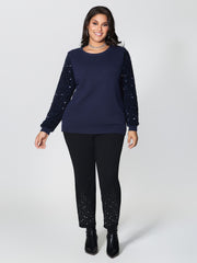 Twist Floral Sequin Sleeve Pullover