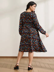 Alphabetical Print Drawstring Adjustable Waist Midi Dress