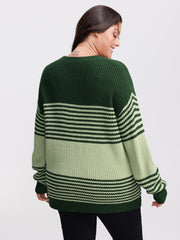 Color Contrast Stripe Round Neck Pullover