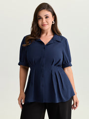 Cinched-Waist Pleated Collar Blouse