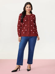 Love Pattern Jacquard Knit Cardigan
