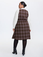 2 In 1 Plaid Pockets Midi Dress