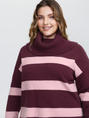 Turtleneck Colorblock Drop Shoulder Pullover