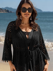Cut-Out Textured Drawstring Straps Swim Cover-Up