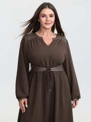 Plain Cinched-Waist Pockets Midi Dress
