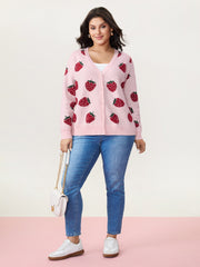 Strawberry Pattern Button-Front Knit Cardigan