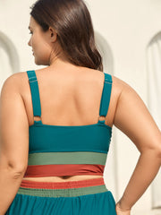 Colorful Hem Scoop Neck Swim Top