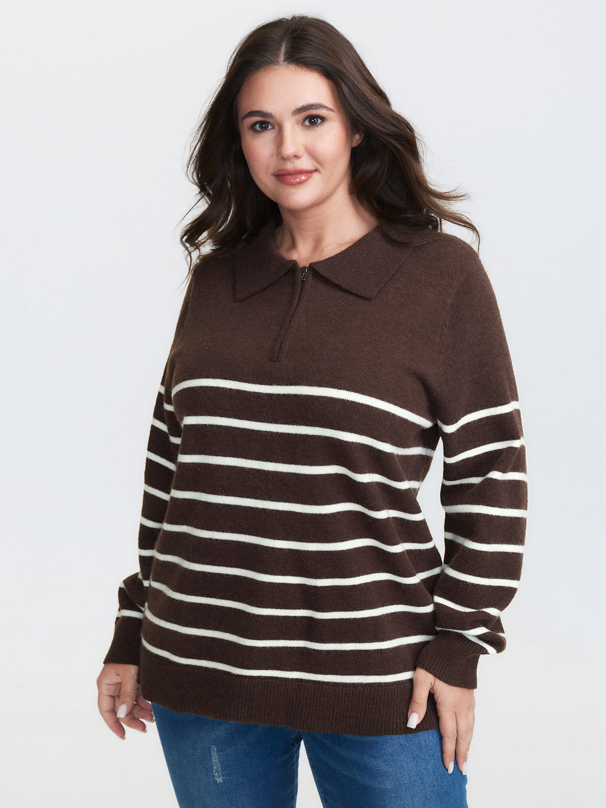 Supersoft Stripe Half-Zipper Collar Pullover