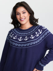 Fair-Isle Nautical Elements Jacquard Pullover