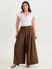 Pleated Flared Plain Pockets Pants