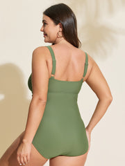 Overlap Pleats Tummy-Control One-Piece Swimsuit