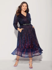 Luxe Mesh Pleated Elastic Waist Wrap Dress