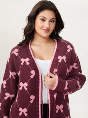 Bow Beautiful Jacquard Front-Tie Knit Cardigan