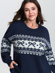 Supersoft Bow Pattern Jacquard Blend Pocket Pullover