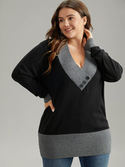 Supersoft Essentials Contrast Deep V Neck Button Detail Pullover