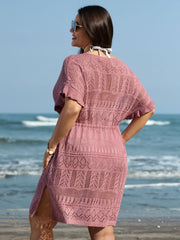 Textured Cut-Out Drawstring Swim Cover-Up
