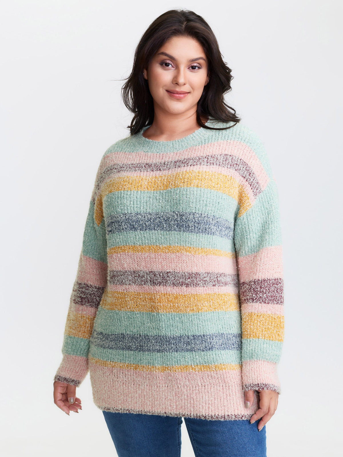 Textured Colorful Stripe Drop Shoulder Pullover
