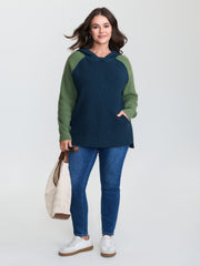 Colorblock Hooded Raglan Sleeve Pullover
