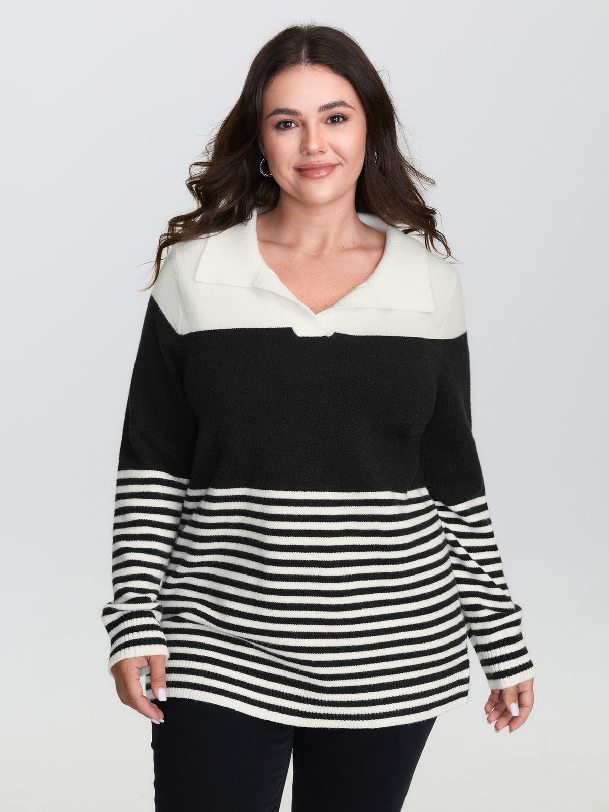 Supersoft Polo Collar Striped Colorblock Pullover