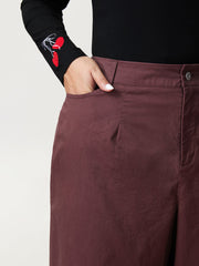 Cotton Bow Embroidery Pockets Plain Pants